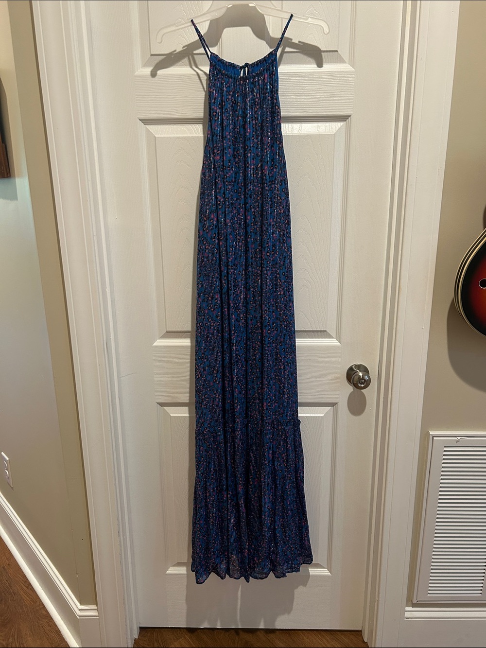 Lilly Pulitzer Blue Printed Maxi Dress with Pink and Silver Accents.